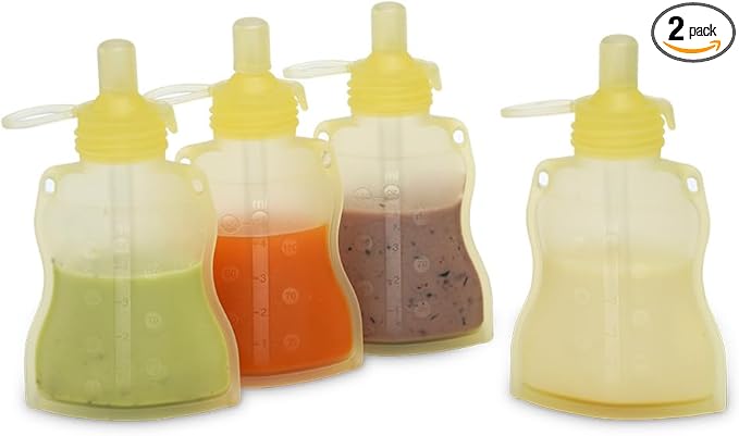 haakaa Silicone Yummy Pouch 4.5 oz – Reusable Silicone Snack & Smoothie Pouch, Refillable, Leak-Resistant, Dishwasher Safe, Eco-Friendly Food Storage for Babies Kids & Toddlers (4-PK, Lemon)