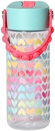 Elemental Leak Proof Water Bottles for Kids - Splash Kids Water Bottle for School with Pop-it Handle - BPA Free Tritan Plastic Reusable Water Bottle with Straw - Rainbow Heart - 18oz