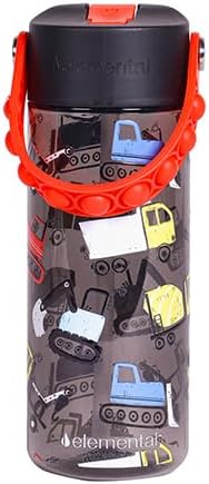 Elemental Water Bottles for Kids - Splash Kids Water Bottle for School with Pop-it Handle - BPA Free Tritan Plastic Water Bottle with Straw Leak Proof when Spout is Closed - Construction - 18oz
