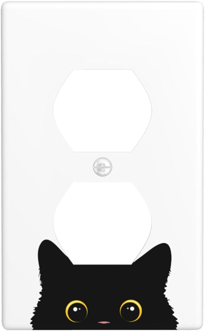 Cute Cat Black Outlet Covers Decorative Electrical Outlets Duplex Outlet 1-Gang Wall Plate Receptacle Wall Outlet Cover
