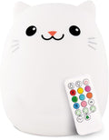 Lumipets Clive The Cat Squishy Silicone Night Light for Kids | Cute Night Light with Remote & Touch Control for Baby & Toddler Bedrooms | Color Changing Portable Animal Nightlight | Kids Mood Lamp