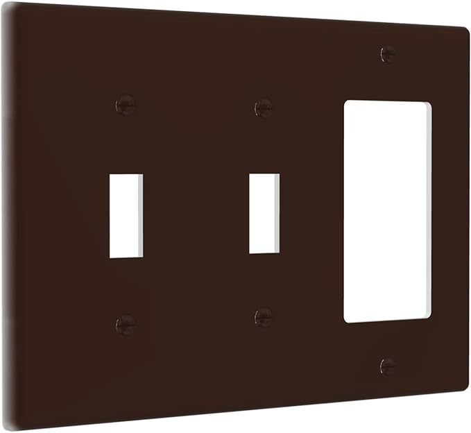 Decorative Coffee Brown 3 Gang 2 Toggle 1 GFCI/Decorator Combination Light Switch Cover, Modern Solid Dark/Light Brown Triple Combo Toggle/Rocker Electrical Outlet Switches and Face Wall Plate Cover