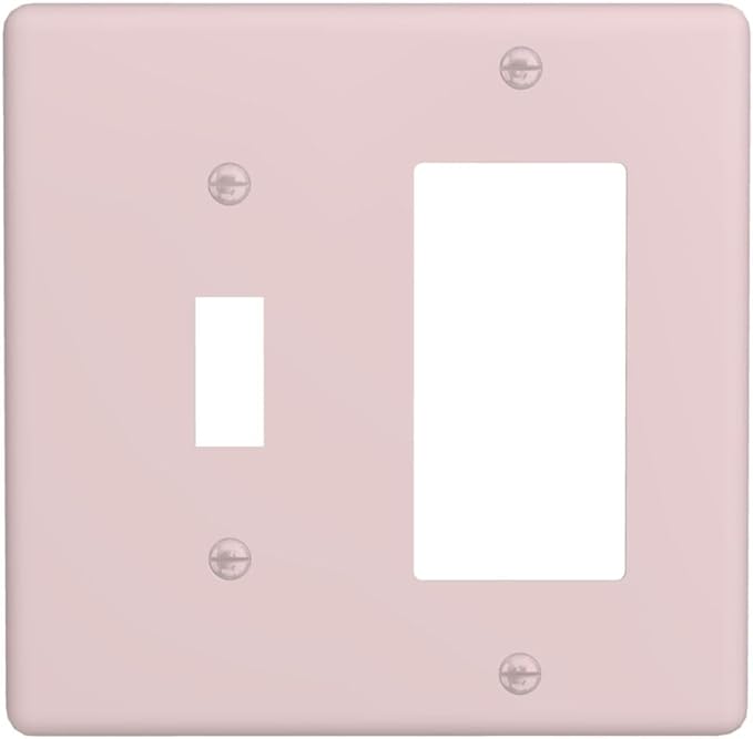 Light Pink 2 Gang Combination Light Switch Cover Decorative 1-Toggle 1-Decorator Combo Wall Plate Solid Girly Elegant Electrical GFCI Receptacle Outlet Faceplate Cover