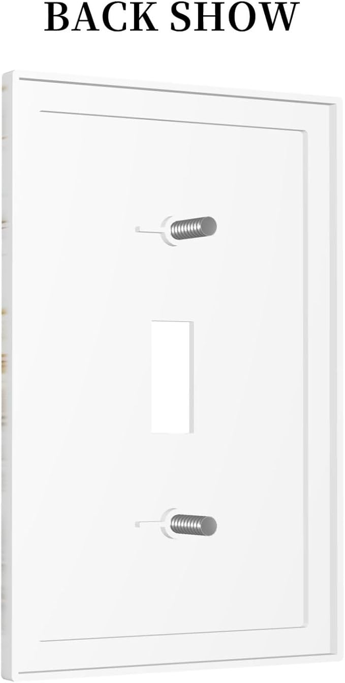 Luxurious Marble Abstract White Gold Tile Modern Simplicity Decorative Light Switch Cover 1 Gang Single Toggle Device Electrical Faceplate Switchplates Decorator Outlet Wall Plate for Bathroom Kitchen