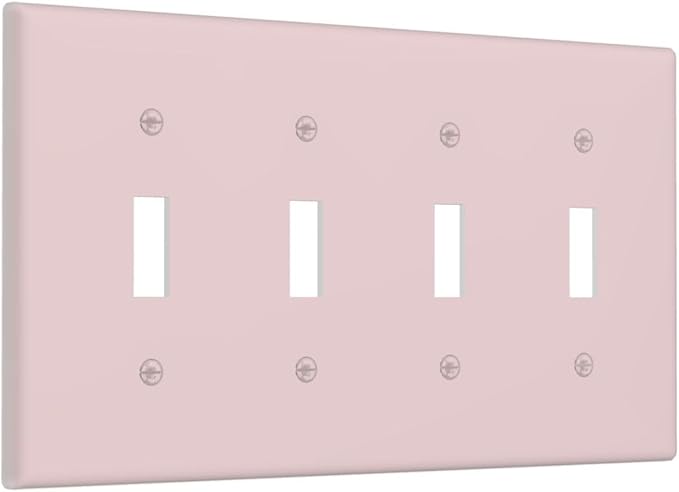 Decorative Cute Light Pink 4 Gang Quad Toggle Light Switch Cover, Solid Valentine's Day Pink Colored Electric Quadruple Device Decorator Outlet Switch Face Wall Plate Covers Standard Size