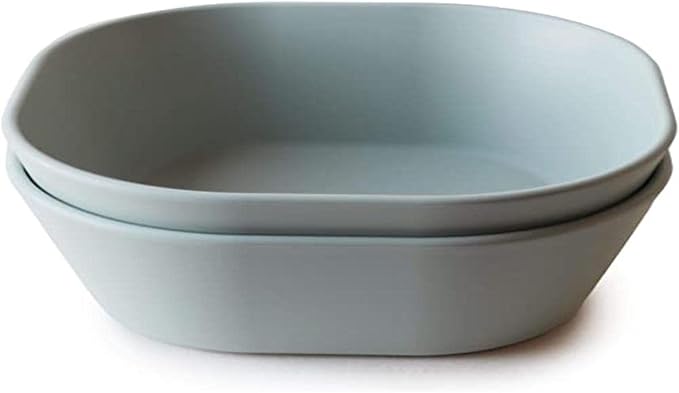 mushie Square Dinnerware Bowls for Kids | Made in Denmark, Set of 2 (Sage)