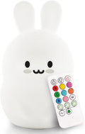 Lumipets Baxter The Bunny Squishy Night Light for Kids | Silicone Lamp with Tap & Remote Control | Rechargeable Color Changing Animal Night Light for Boys & Girls | Portable Nightlight with USB Cord