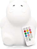 LumiPets Honey the Hippo Silicone Night Light for Kids | Squishy Lamp with Tap & Remote Control | Rechargeable, 9 Color Changing Animal Night Light for Boys & Girls | Portable Nightlight With USB Cord