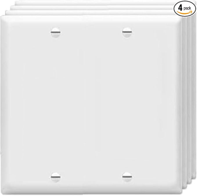 ZEFTV Blank Wall Plates 2-Gang blank Switch Outlet Electrical Cover Plate Unbreakable Thermoplastic Faceplate for Light Receptacle Outlet Switch, White (4 Pack)