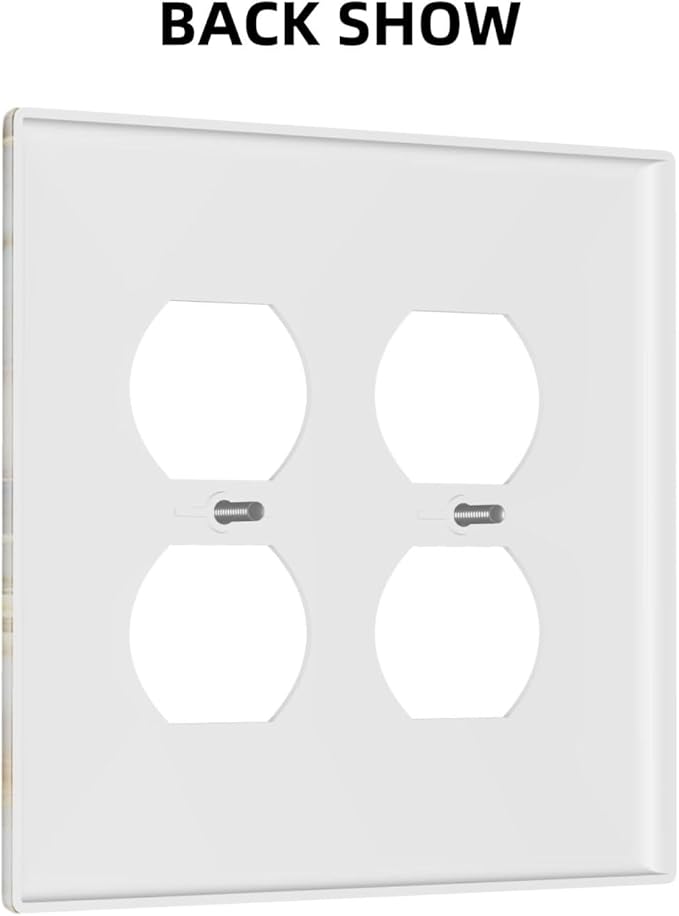 Luxurious White Gold Marble Patterns Abstract Outlet Covers 2 Gang Double Duplex Decorative Light Switch Covers Electrical Wallplates Socket Faceplate for Bathroom Kitchen Decor