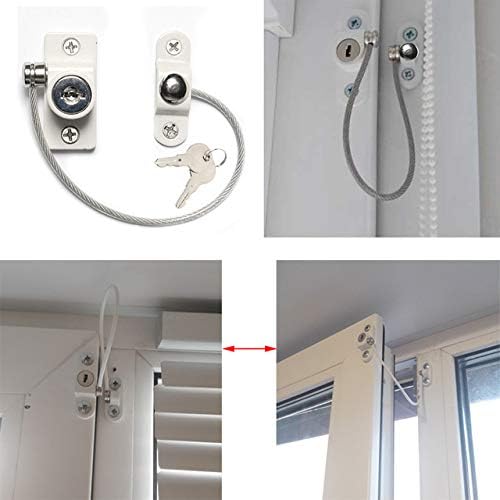 Child Safety Locks Window Door Cable Ventilator Kid Lock Baby Security Locking Keyed Opening Restrictor For Baby Protection Prevent Children Falling Window Lock (2PC White)