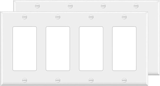 4-Gang Switch Outlet Wall Plate Cover Decorator Electrical Faceplate for Light Switch, Receptacle, Dimmers, USB Outlet, GFCI, White (2-Pack)