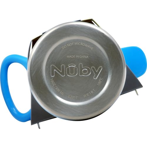 Nuby Thirsty Kids No Spill Flip-It Reflex Stainless Steel Travel Cup or Water Bottle - 10 Oz - 18+ Months - Blue - Back to School Essentials,(Pack of 12)