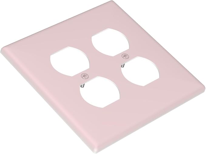 Cute Pink 2 Gang Double Duplex Receptacle Combo Outlet Light Switch Cover Solid Color Woman Girl Girly Wall Plate Electrical Faceplate Decorative Dual Device Switchplate