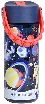 Elemental Water Bottles for Kids - Splash Kids Water Bottle for School with Pop-it Handle - BPA Free Tritan Plastic Water Bottle with Straw Leak Proof when Spout is Closed - Space - 18oz