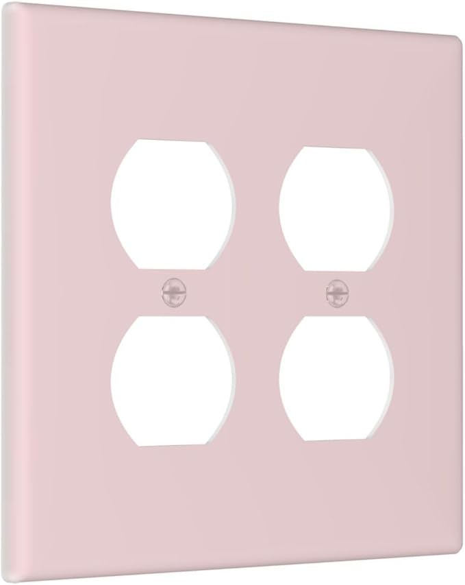 Cute Pink 2 Gang Double Duplex Receptacle Combo Outlet Light Switch Cover Solid Color Woman Girl Girly Wall Plate Electrical Faceplate Decorative Dual Device Switchplate