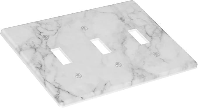 White Marble Pattern Light Switch Cover Plates Decorative Wall Plate Triple Toggle Art Print Faceplate for Kitchen Home Kids Room Decor 6.38" X 4.5"