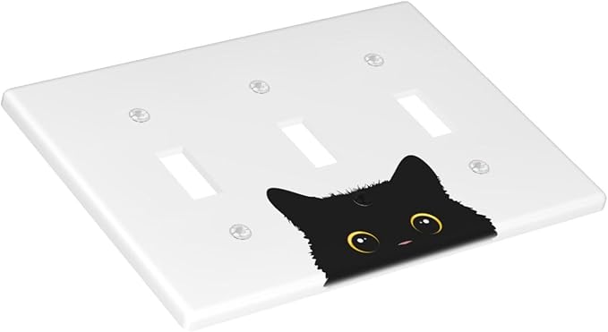Cute Cat Black Light Switch Cover Plates Decorative Triple Toggle Wall Plate, 3 Gang Lightswitch Cover