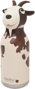 asobu Bestie Bottle Insulated Stainless Steel Water Bottle with Detachable Soft Animal Head Fun Drinking For Kids and Teens with Flexible Reusable Straw 16 Ounce (Goat)