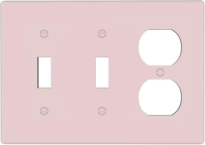 Light Pink 3 Gang 2 Toggle 1 Duplex Combination Light Switch Cover Decorative Girly Woman Solid Color Triple Combo Device Wall Plate Cover Electrical Faceplate Switch Faceplate Standard Size