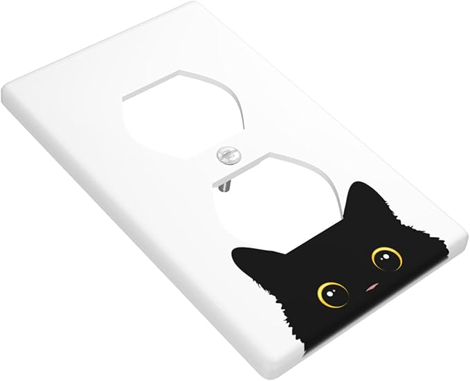 Cute Cat Black Outlet Covers Decorative Electrical Outlets Duplex Outlet 1-Gang Wall Plate Receptacle Wall Outlet Cover
