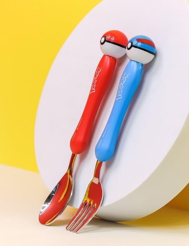 Pikachu Stainless Steel Fork and Spoon Set, Ball Style