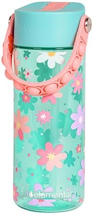 Elemental Water Bottles for Kids - Splash Kids Water Bottle for School with Pop-it Handle - BPA Free Tritan Plastic Water Bottle with Straw Leak Proof when Spout is Closed Spring Blossom Green-18oz