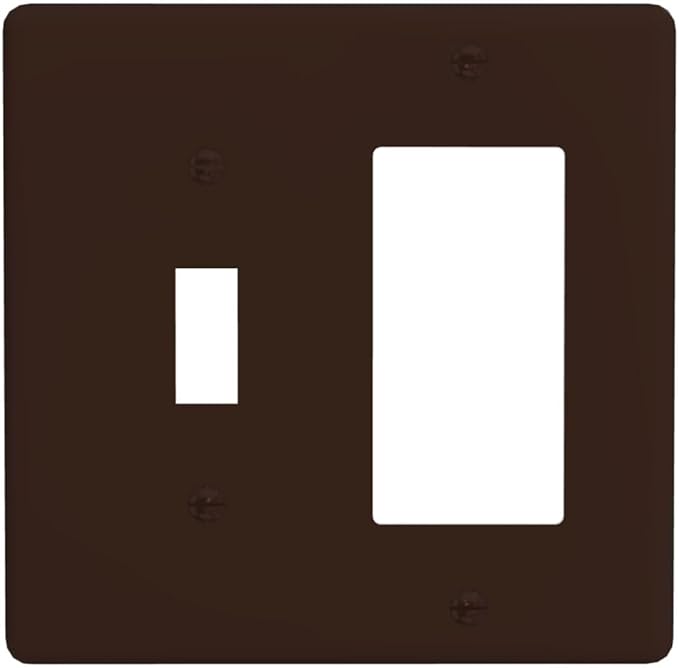 Decorative Brown 2 Gang Combination Single Toggle with One Rocker/GFCI Light Switch Cover Walnut Coffee Tan 1-Toggle 1-Decorator Wall Plate Electrical GFCI Combo Receptacle Outlet Faceplate Covers