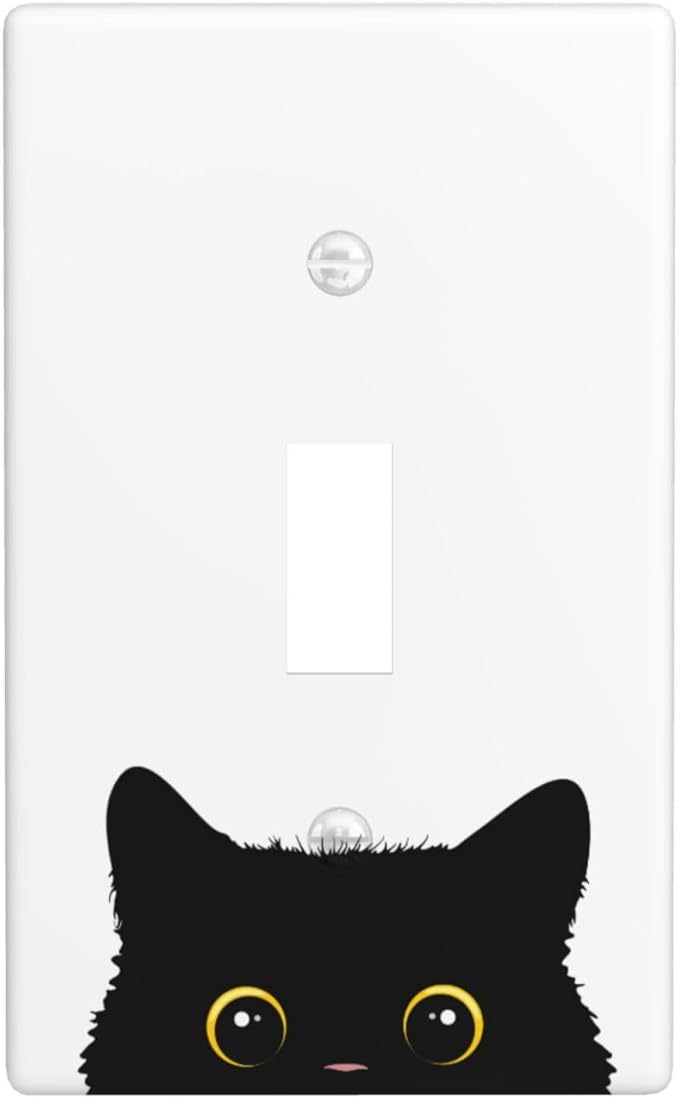 Cute Cat Black Light Switch Cover Plates Decorative Single Toggle Wall Plate, 1 Gang Lightswitch Cover