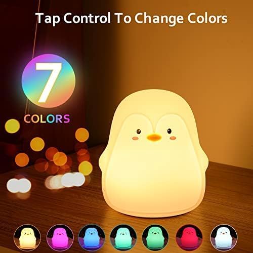 ZKLiLi Night Light for Kids Lamp, 16 Colors Lamp Cute, Dimmable Baby Night Lights for Nursery,Silicone Rechargeable Nightlight for Kids Room, Kawaii Room Decor (Penguin)