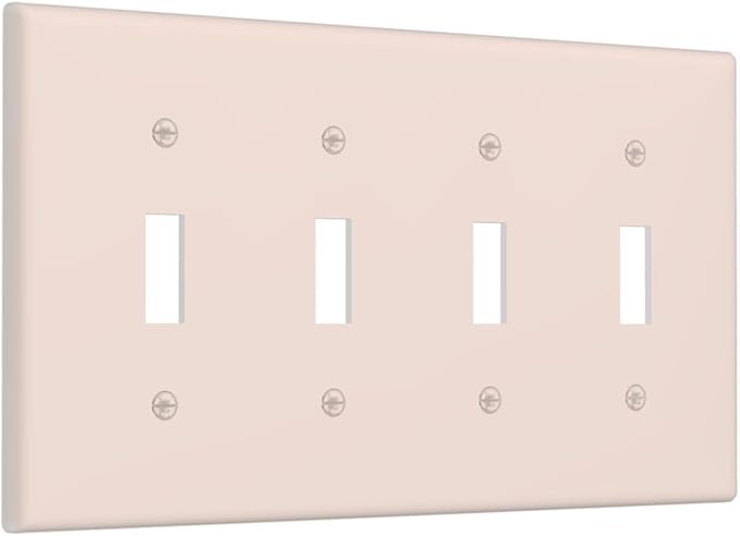 Decorative Yellow/Beige 4 Gang Quad Toggle Light Switch Cover, Solid Soft Colored Tan/Cream Electric Decorative Quadruple Device Outlet Switch Face Wall Plate Covers