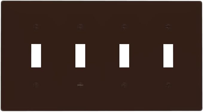 Coffee Brown 4 Gang Quad Toggle Light Switch Cover Decorative Electric Decorative Quadruple Device Switch Face Wall Plate Screwless