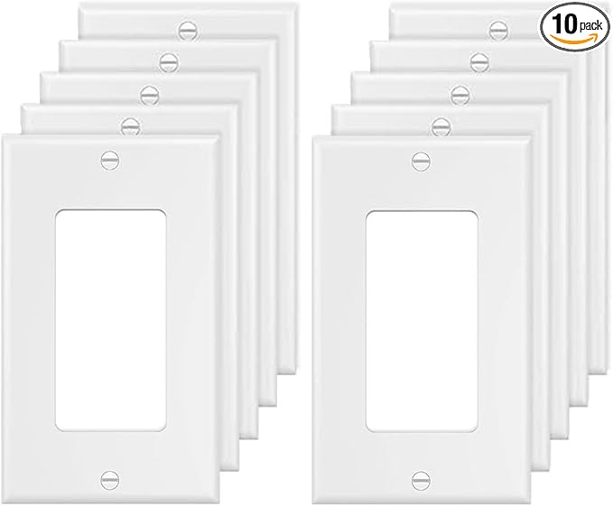1-Gang Switch Outlet Wall Plate Cover Single Decorator Electrical Faceplate for Light Switch, Receptacle, Dimmers, USB Outlet, GFCI, White (10-Pack)
