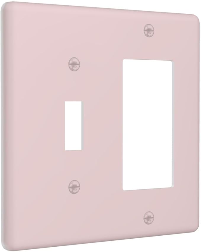 Light Pink 2 Gang Combination Light Switch Cover Decorative 1-Toggle 1-Decorator Combo Wall Plate Solid Girly Elegant Electrical GFCI Receptacle Outlet Faceplate Cover