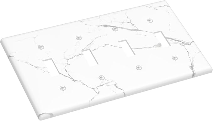 Luxurious White Marble Abstract Print Light Switch Covers Quad Toggle Electrical Faceplate 4 Gang Wall Plate Decorative Switch Plates Cover for Bathroom Kitchen Bedroom Decor