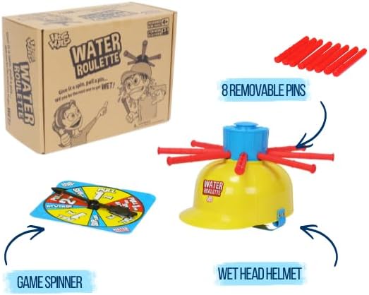 Zing Hog Wild Water Roulette Game: The Ultimate Suspense-Filled Water Challenge – Hilarious Fun Family Party Game with Adjustable Helmet, Rods, and Spinner – Kids and Adults - Ages 8 and Up