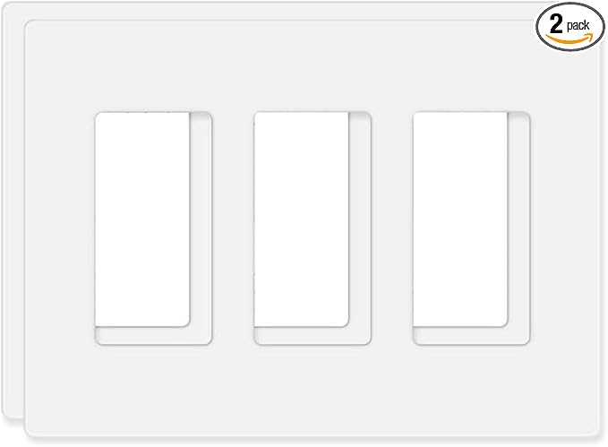 ZEFTV Screwless Decorator Wall Plates 3-Gang Switch Outlet Electrical Cover Plate Unbreakable Thermoplastic Faceplate for Decorative Receptacle Outlet Switch, White (2 Pack)