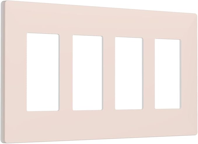 Beige 4 Gang Quad Rocker/GFCI/Decorator Light Switch Cover Plate Decorative Electric Faceplate Decorative Switchplate Screwless