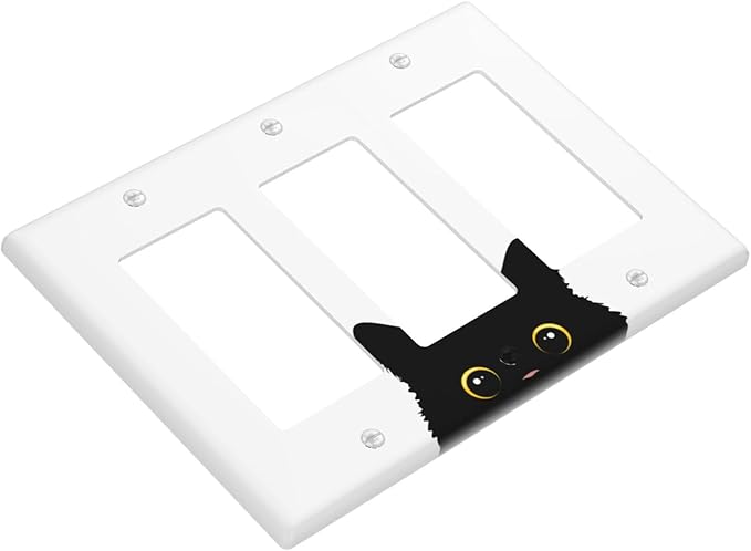 Cute Cat Black Triple Gang Rocker Decorative Light Switch Cover, 3-Gang Wall Plate Outlet Cover