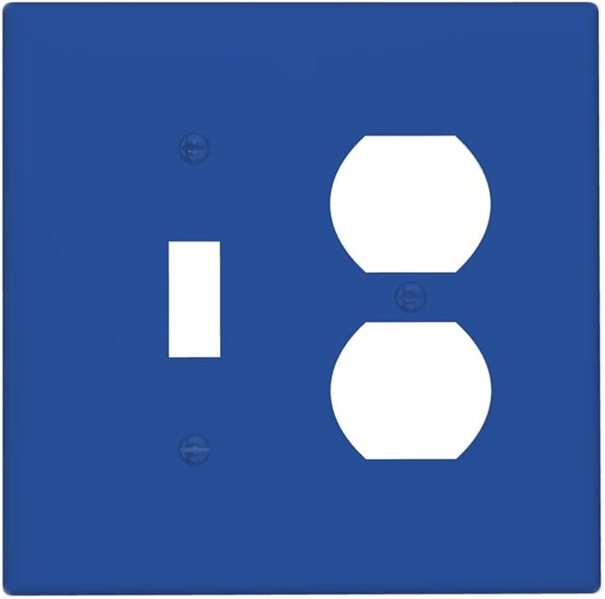 Blue 2 Gang Single Toggle/Duplex Combo Outlet Light Switch Cover, Combo 1-Toggle 1-Dimmer Decorator Wall Plate Electrical Faceplate