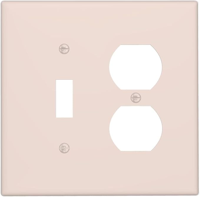 Beige 2 Gang Single Toggle/Duplex Combo Outlet Light Switch Cover, Combo 1-Toggle 1-Dimmer Decorator Wall Plate Electrical Faceplate