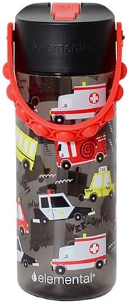 Elemental Water Bottles for Kids - Splash Kids Water Bottle for School with Pop-it Handle - BPA Free Tritan Plastic Water Bottle with Straw Leak Proof when Spout is Closed - Service Vechicle - 18oz