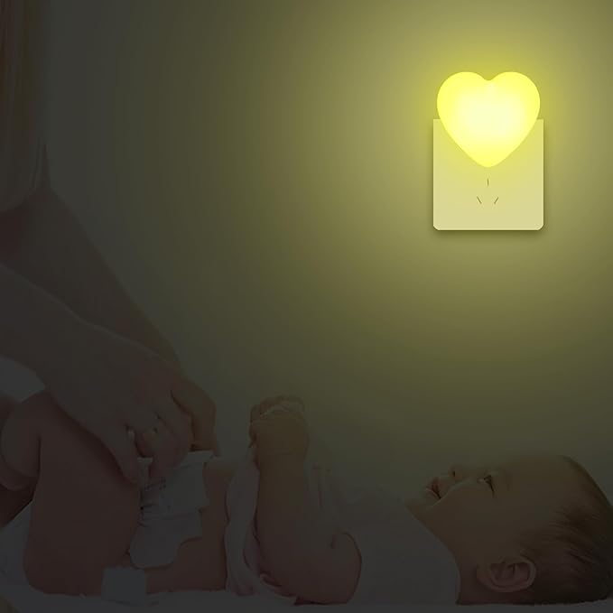 INZU Cute Night Light, Heart Night Light for Kids, LED Nightlight with Auto Dusk to Dawn Sensor, Nightlight Plug into Wall with Soft Warm Light for Bedroom, Nursery, Bathroom, Hallway (Yellow)