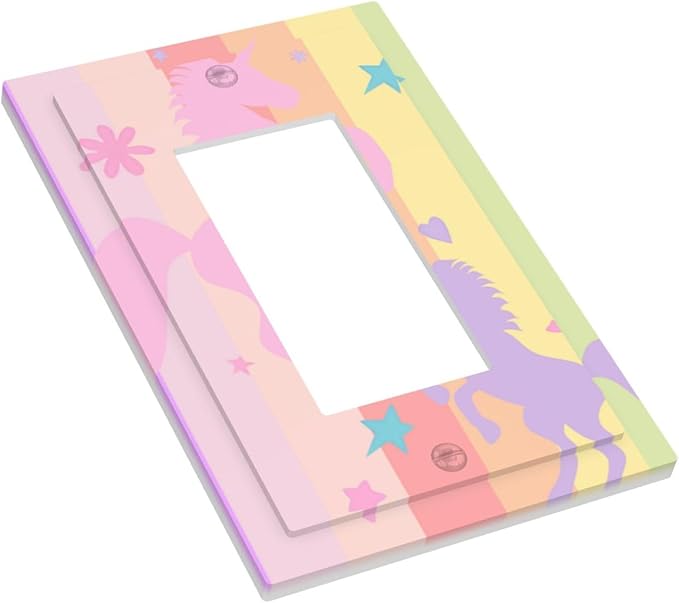 Cute Purple Pink Rainbow Unicorn Single Light Switch Cover Plate 1 Gang Rocker Outlet Covers Decorative Electrical GFCI Wallplate Faceplates for Nursery Girls Boys Room Kids Room Décor
