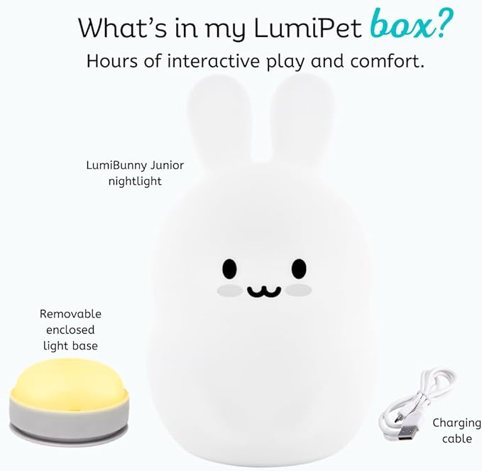 Lumipets Junior Bunny Night Light, Soft Silicone Material, 8 Soothing Colors, Cordless, Easy Control, Portable
