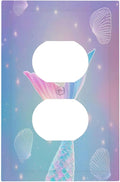 Cute Mermaid Pink Tail Scales Shells Colorful Ocean Outlet Covers 1 Gang Duplex Light Switch Cover Decorative Switch Plates Electrical Receptacle Faceplate Wall Plate for Kids Room Nursery Decor