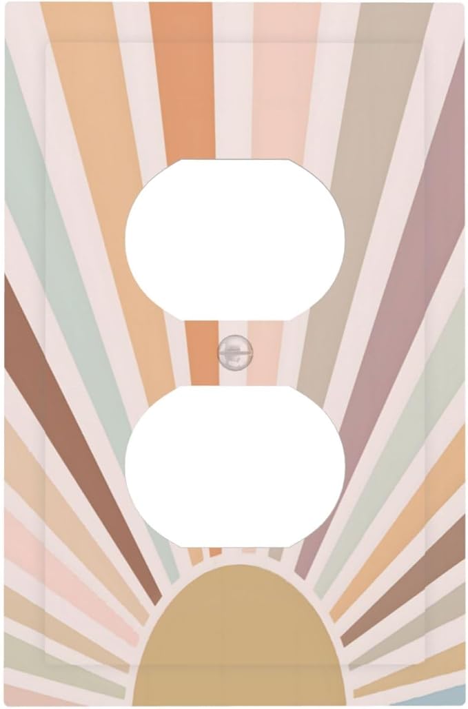 Boho Sun Rainbow Retro Aesthetic Abstract Art Sunrise Sunset Outlet Covers 1 Gang Duplex Light Switch Cover Decorative Switch Plates Electrical Receptacle Faceplate Wall Plate for Kids Room Bedroom