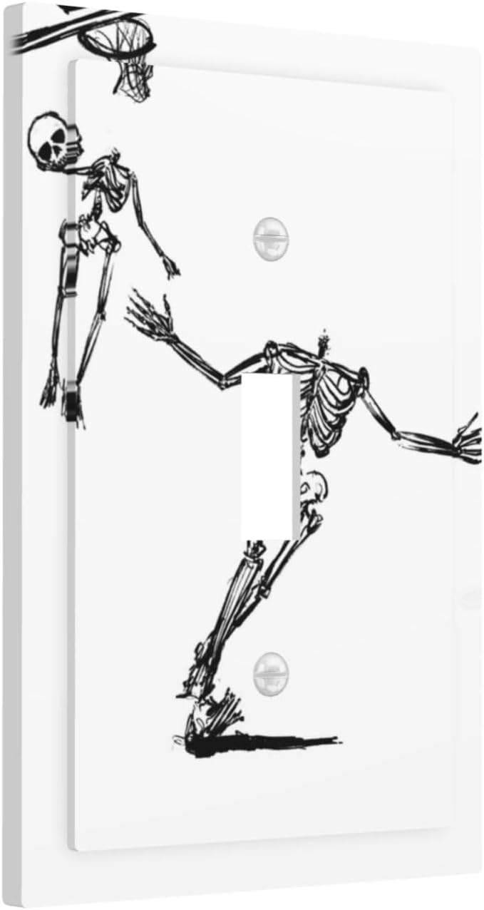 Decorative Light Switch Cover Skeleton Basketball Funny Skull Stick Figure 1 Gang Single Toggle Device Electrical Faceplate Switchplates Decorator Outlet Wall Plate For Home Office Decor