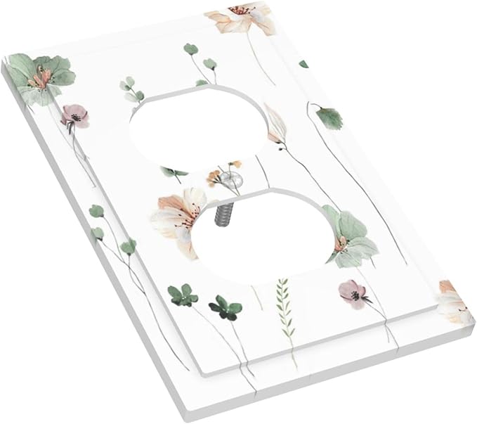 Outlet Covers Watercolor Floral Botanical Flowers 1 Gang Duplex Light Switch Cover Decorative Switch Plates Electrical Receptacle Faceplate Wall Plate For Living Room Bed Room Decor