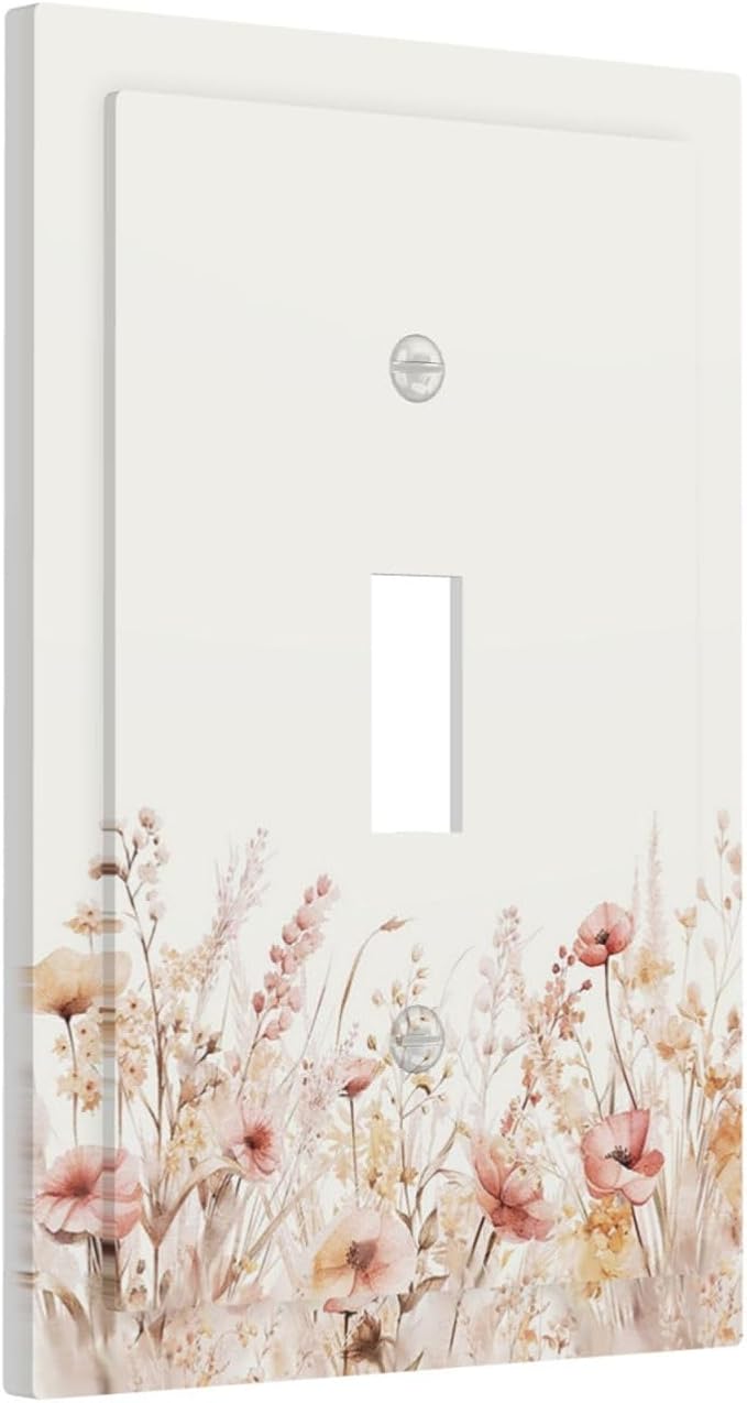 Decorative Light Switch Cover Plate Boho Floral Watercolor Flower Pattern 1 Gang Single Toggle Wall Plate Electrical Outlet Covers Decorate Switch Plate Cover for living Room Home Decor